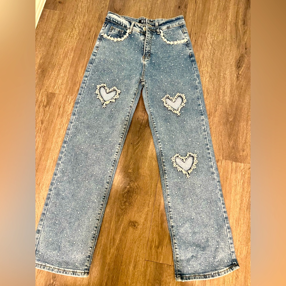 Diamond-Studded Straight Leg Jeans